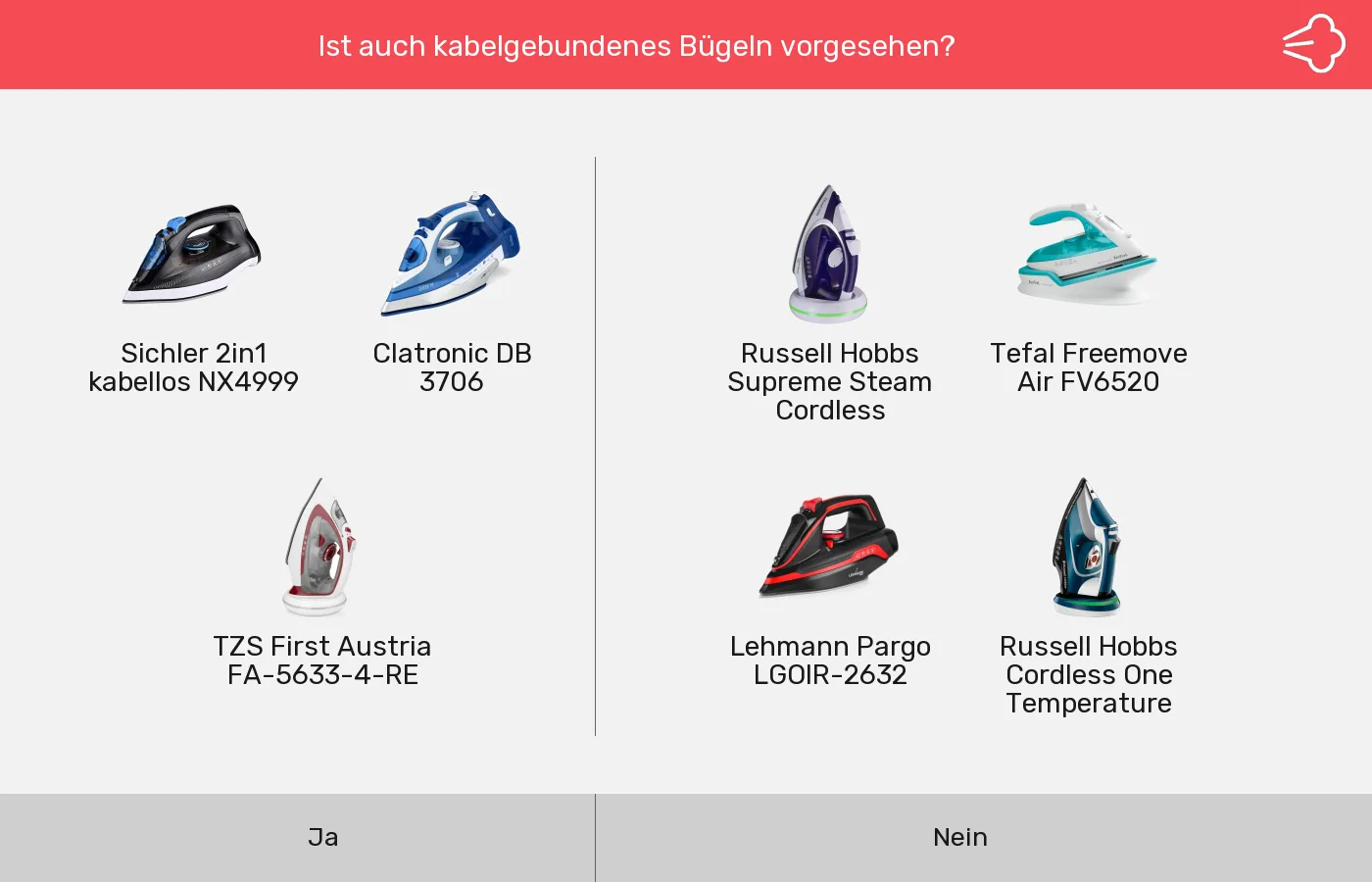Bügeleisen ohne Kabel: Gruppen nach Auch zum Bügeln mit Kabel vorgesehen