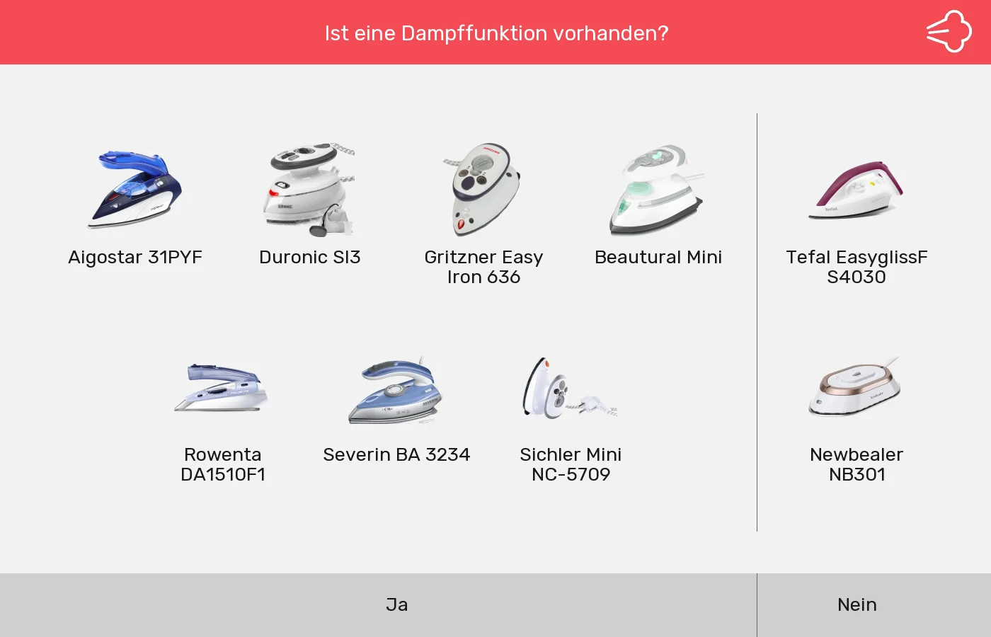 Reisebügeleisen nach Dampffunktion gruppiert Reisebügeleisen: Gruppen nach Dampffunktion