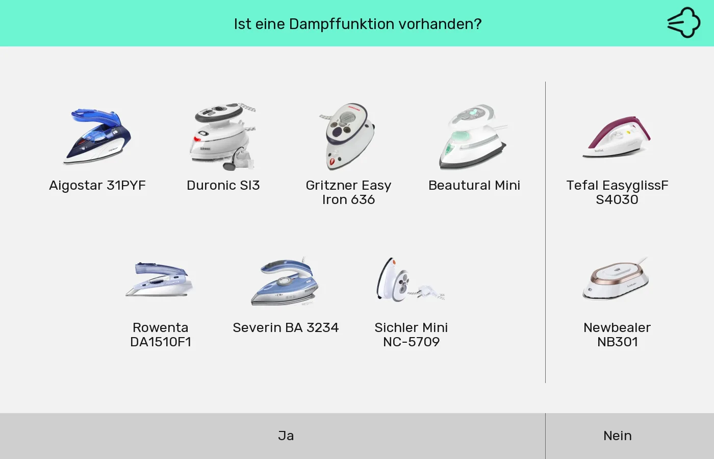 Reisebügeleisen nach Dampffunktion gruppiert Reisebügeleisen: Gruppen nach Dampffunktion